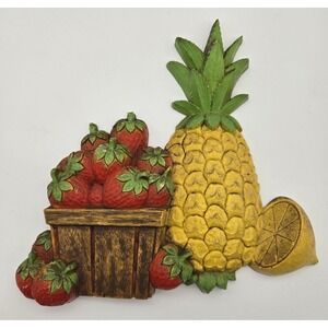 Vintage HOMCO Fruit Basket‎ Wall Plaque Pineapple Strawberry Lemon Decor